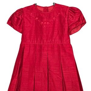 Strasburg Girl 7 Pure Silk Special Occasion Dress Red Embroidered Puff Sleeve